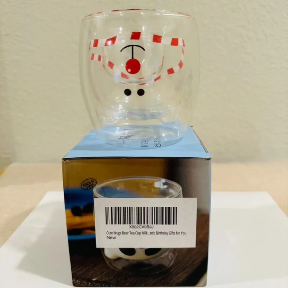 🐻‍❄️Cute Bear🐻‍❄Tea Cup Coffee Mug Double Wall Glass for Milk Chocolate Coffee